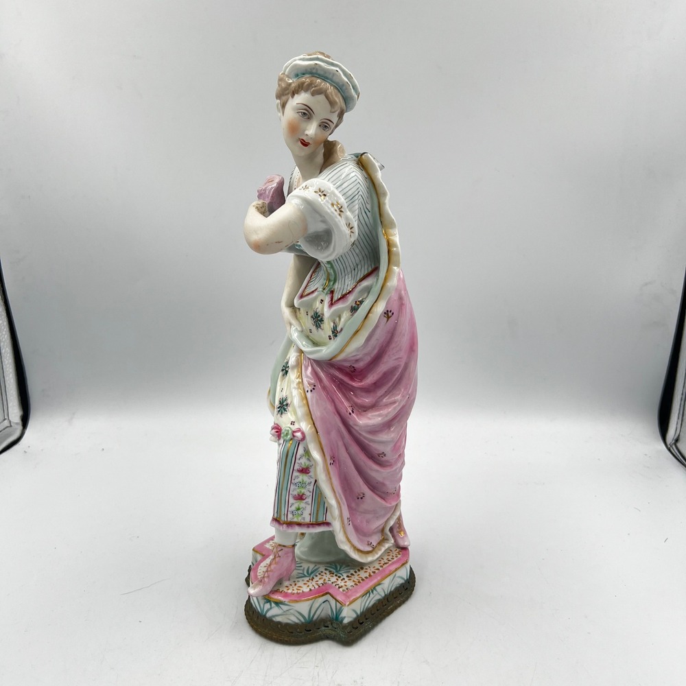 Sylvan China CMC Japan Bisque Porcelain Lady Figure 12" Pink 18th C Dress Ormolu